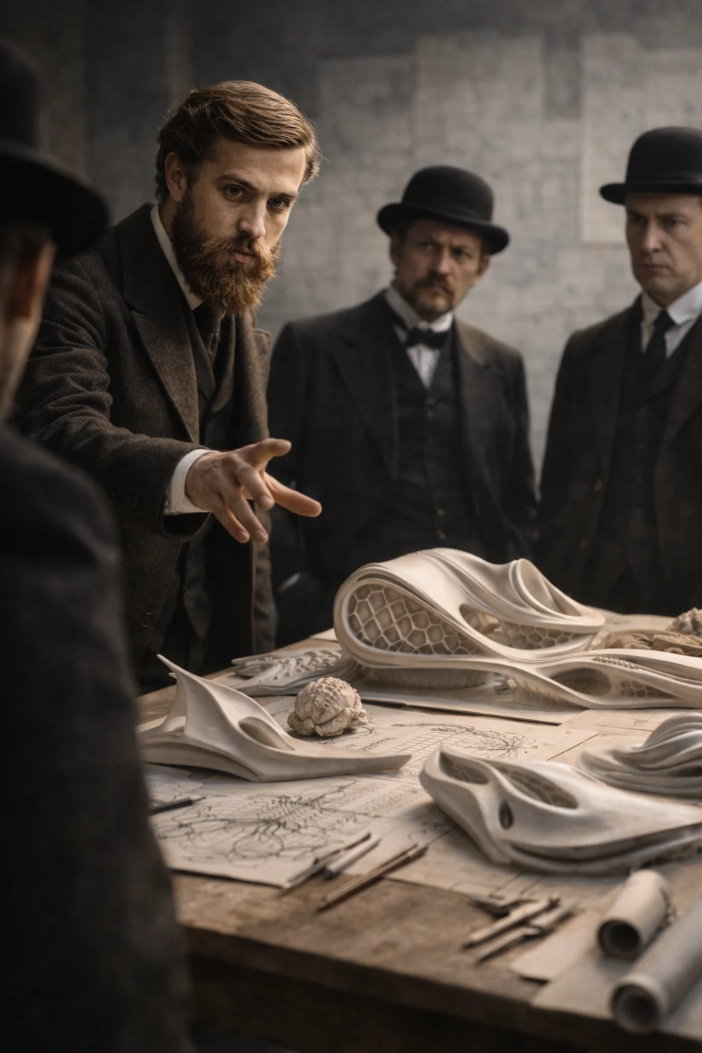 Antoni Gaudí trabajando en las maquetas de la Sagrada Familia