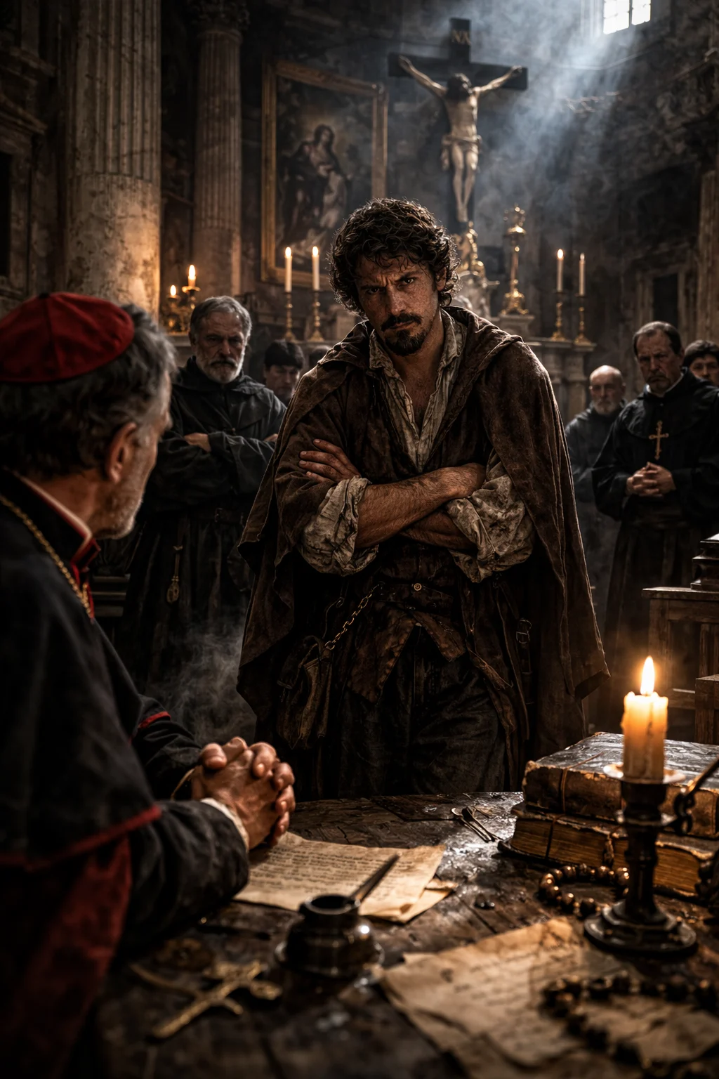 Artistic reconstruction of Caravaggio during his time as a knight in Malta