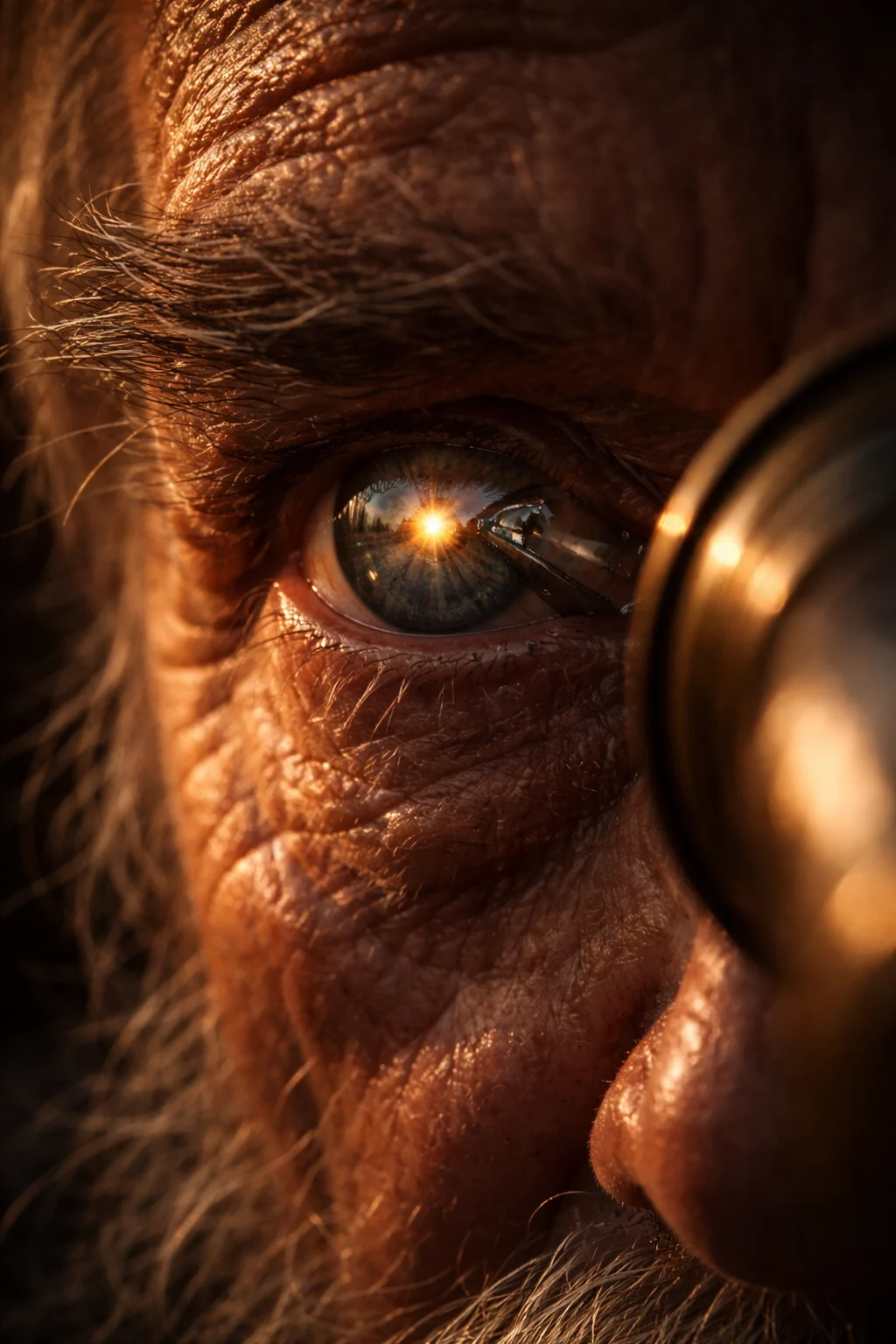 Symbolic detail of Galileo’s eye and a telescopic lens