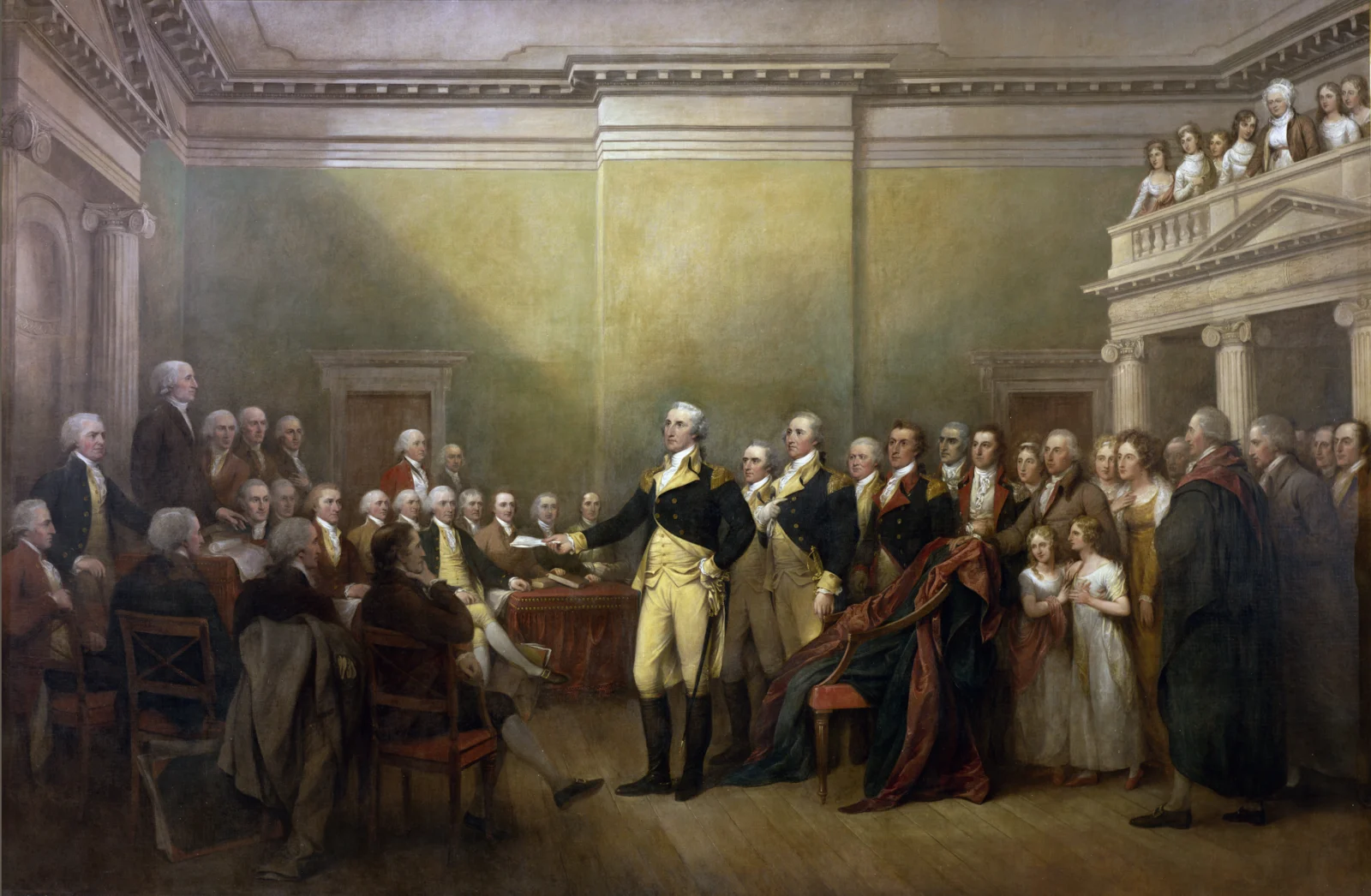 General George Washington renunciando a su cargo, pintura histórica de John Trumbull
