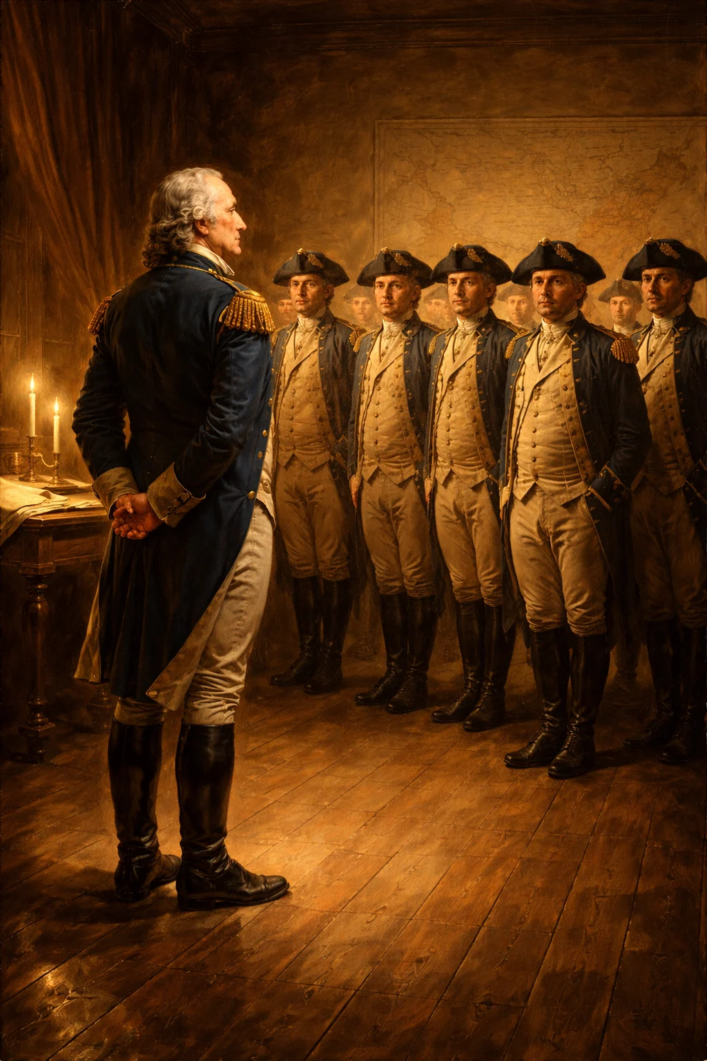 George Washington ante sus oficiales al final de la Revolución estadounidense