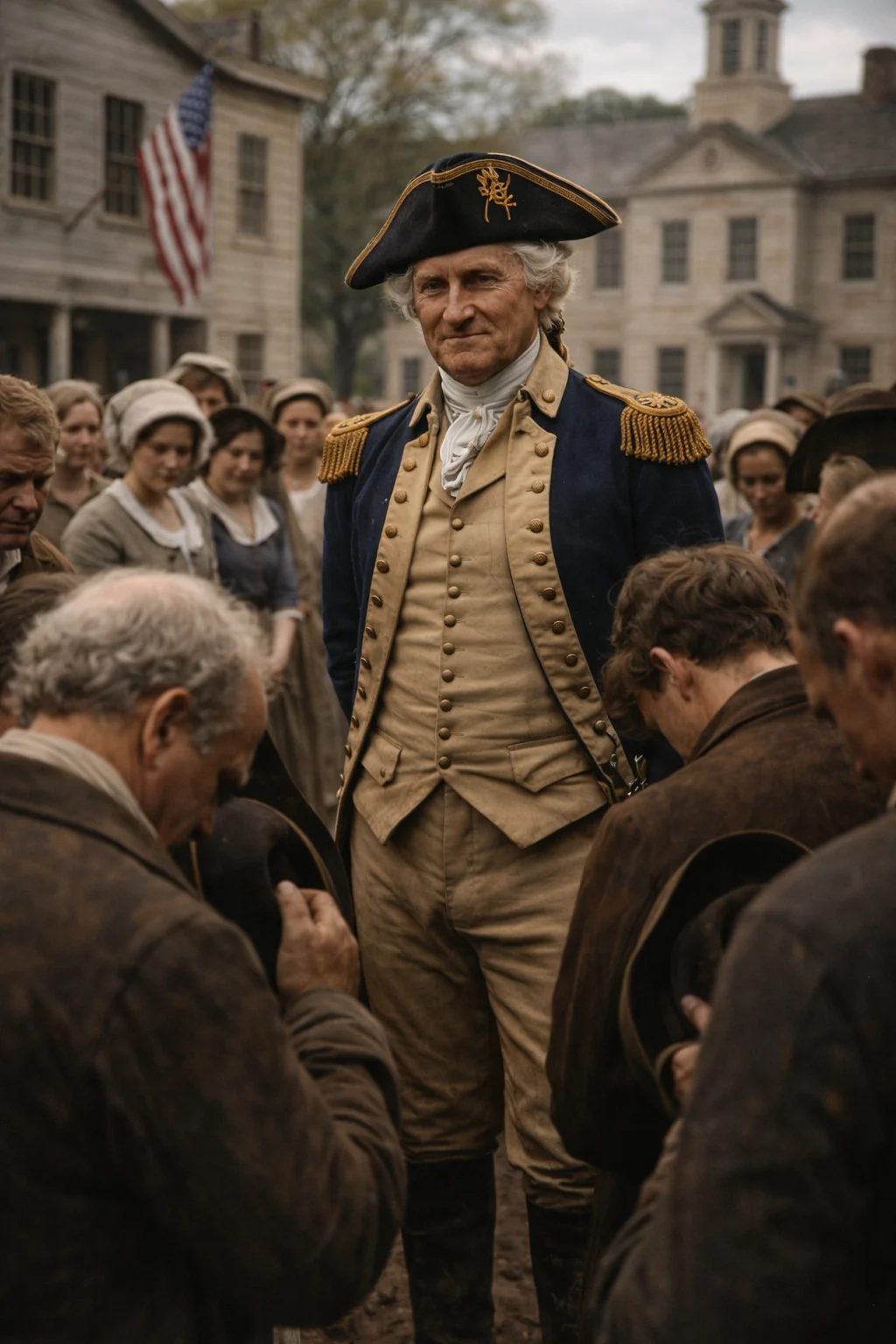 George Washington frente a soldados del Ejército Continental