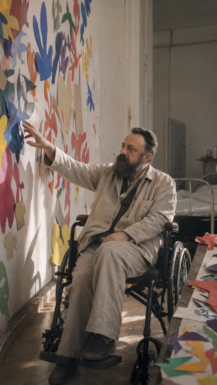 Portrait of Henri Matisse working with cut-outs