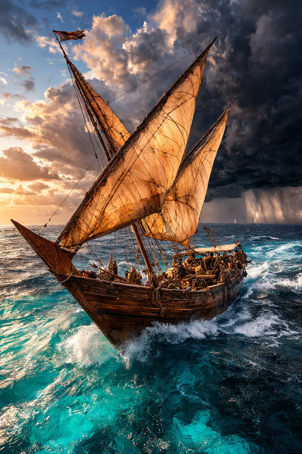 A medieval ship confronting a storm during Ibn Battuta's route