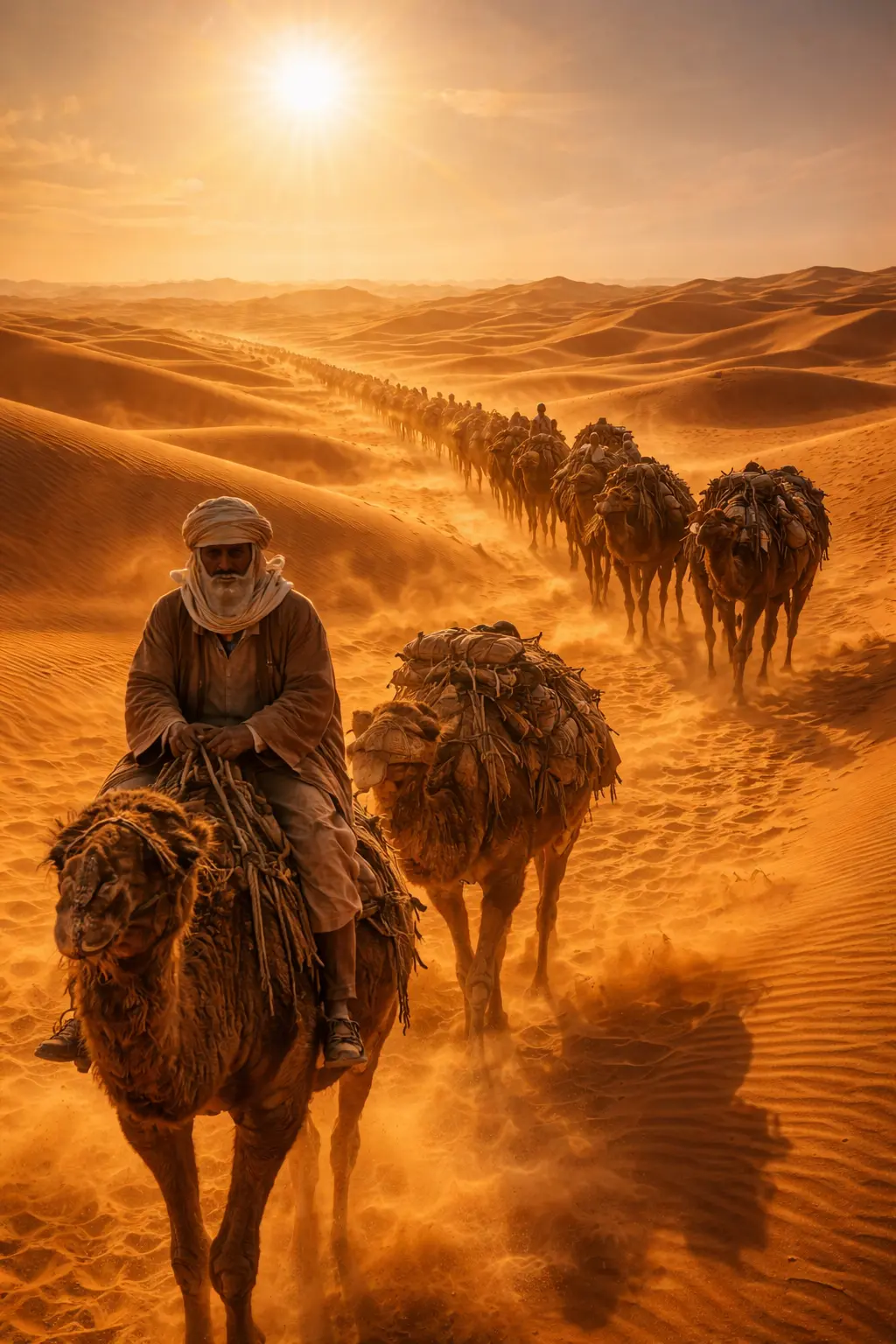 Ibn Battuta leading a caravan during his return across the Sahara