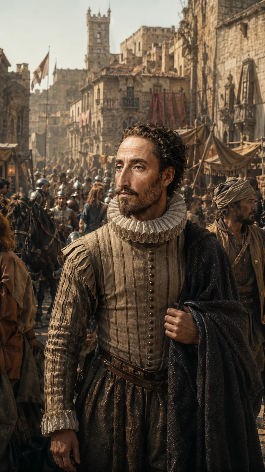 Miguel de Cervantes en una ciudad española del siglo XVI