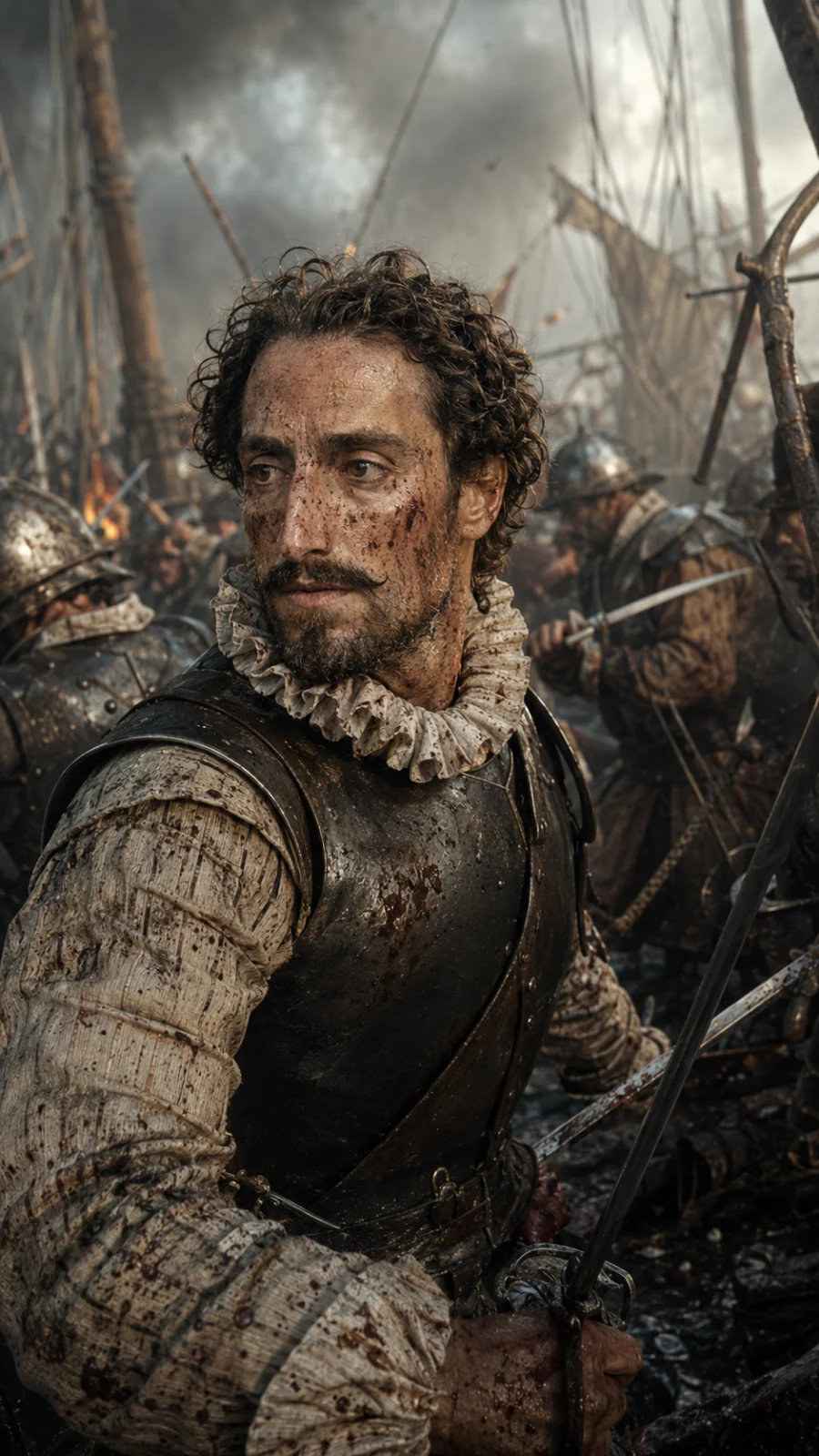 Miguel de Cervantes durante la batalla de Lepanto