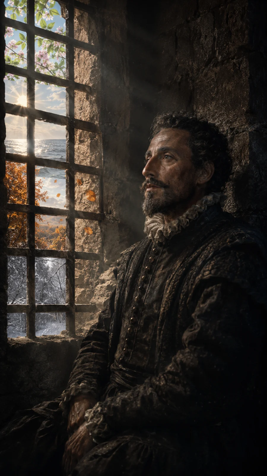 Miguel de Cervantes cautivo ante una ventana