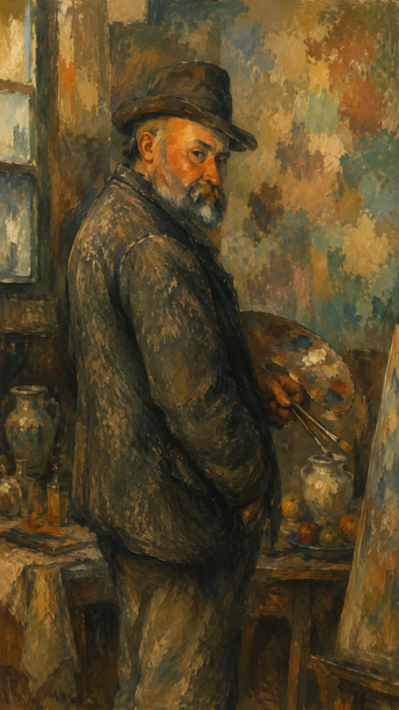 Paul Cézanne working on a composition of bathers