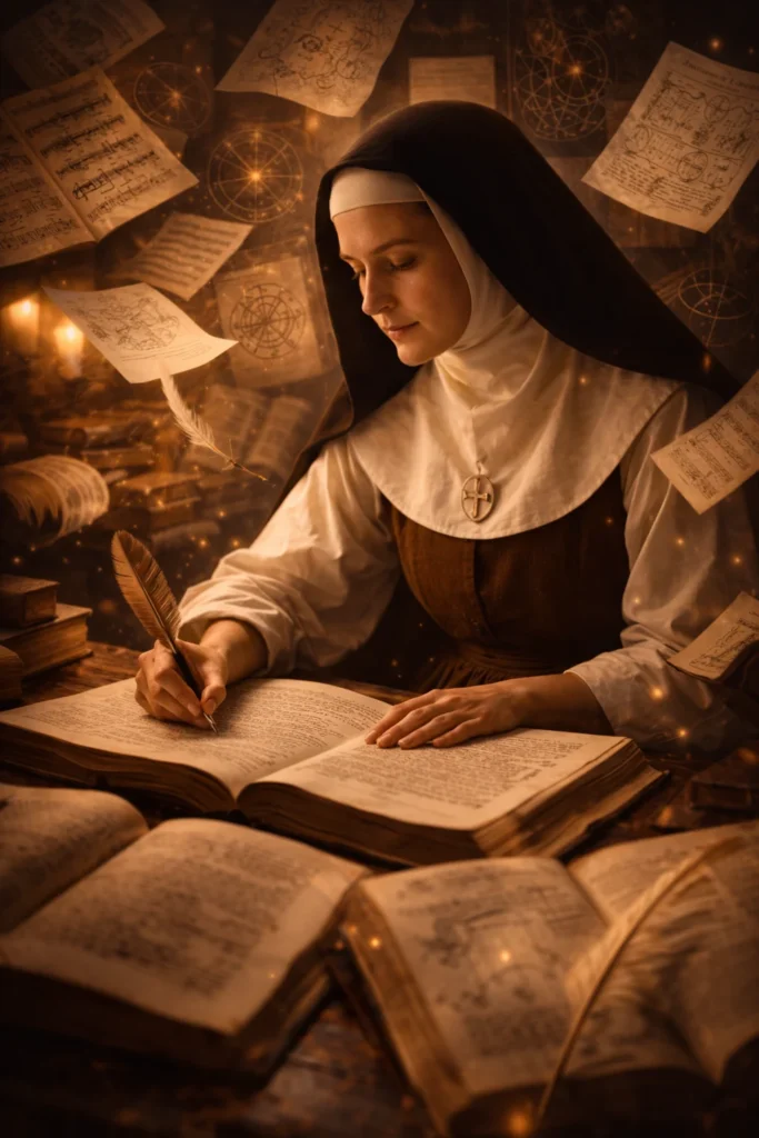 Juana Inés niña leyendo en la biblioteca de su abuelo