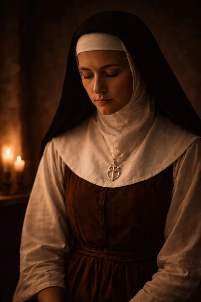 Sor Juana escribiendo poesía barroca entre libros e instrumentos