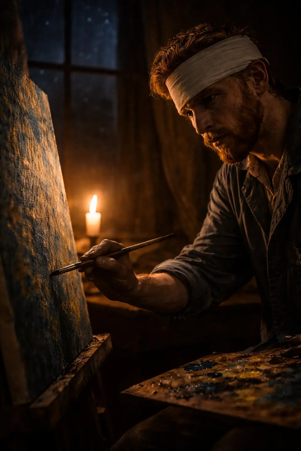 Recreación artística de Van Gogh pintando durante su enfermedad