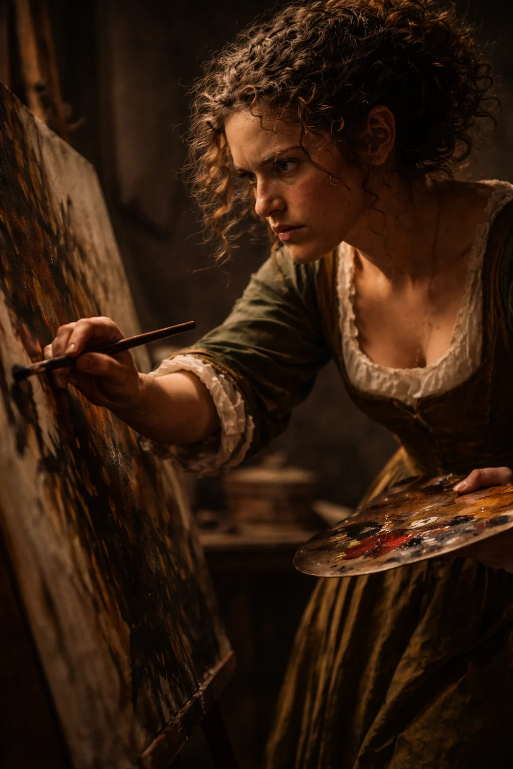 Artemisia Gentileschi — Reconstrucción visual generada con IA; no es un documento histórico.