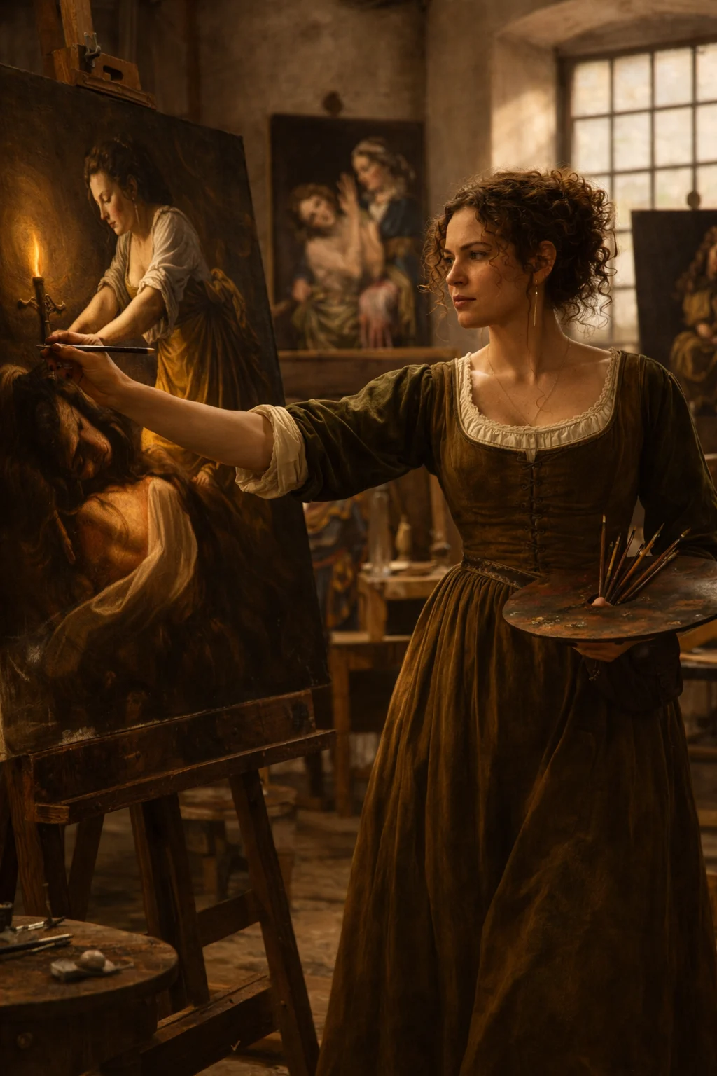 Artemisia Gentileschi — Reconstrucción visual generada con IA; no es un documento histórico.
