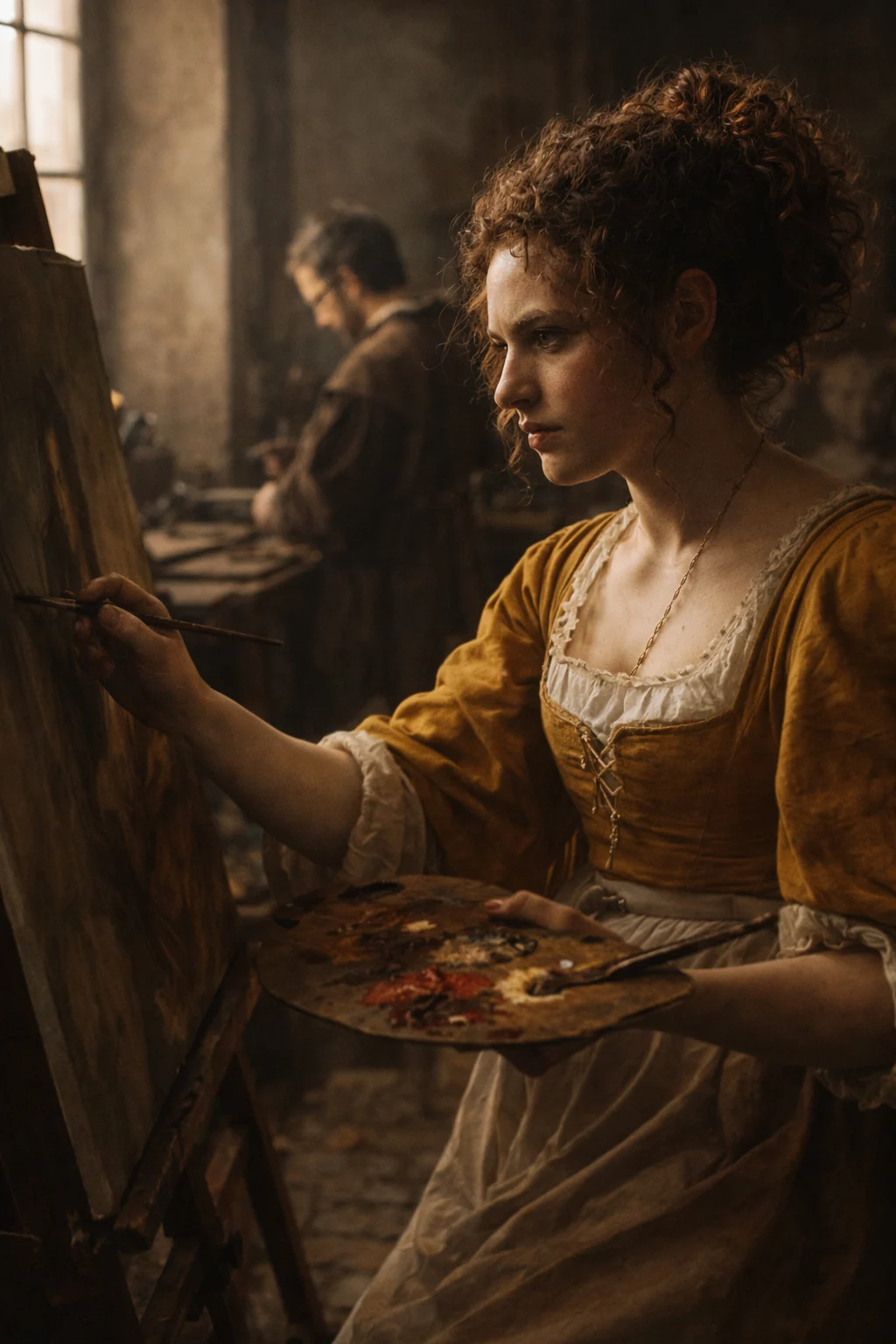 Artemisia Gentileschi — Reconstrucción visual generada con IA; no es un documento histórico.
