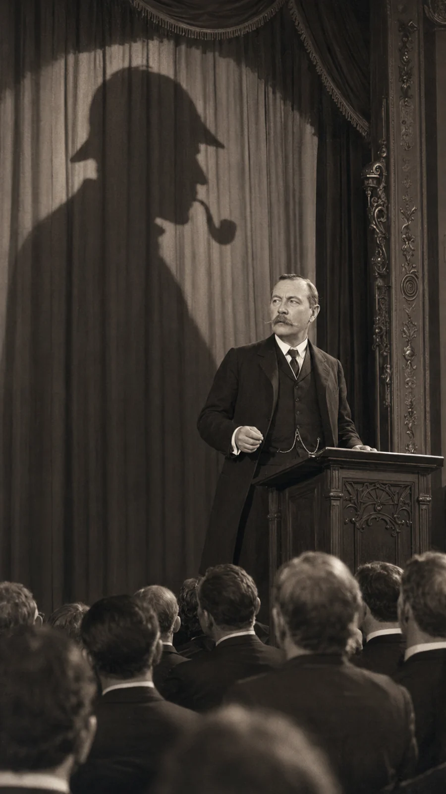 Arthur Conan Doyle — Reconstrucción visual generada con IA; no es un documento histórico.