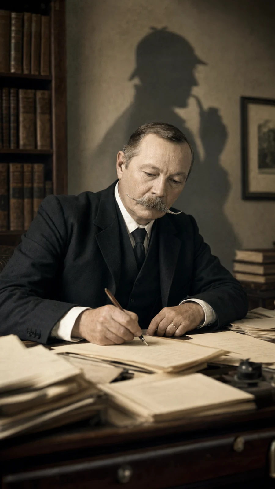 Arthur Conan Doyle — Reconstrucción visual generada con IA; no es un documento histórico.