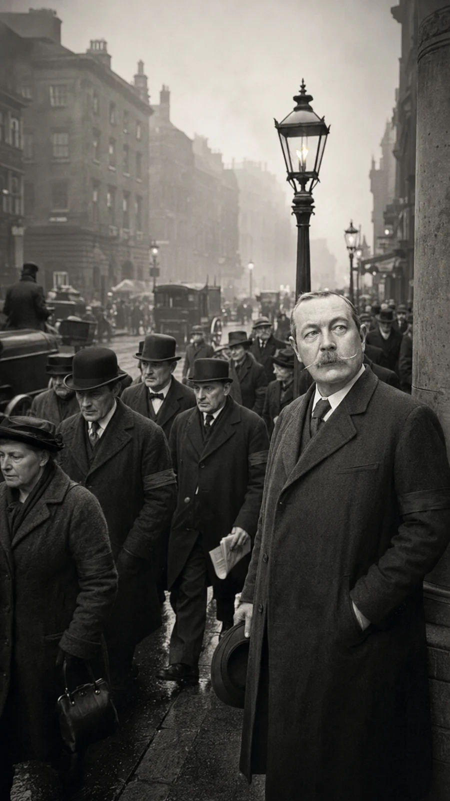 Arthur Conan Doyle — Reconstrucción visual generada con IA; no es un documento histórico.