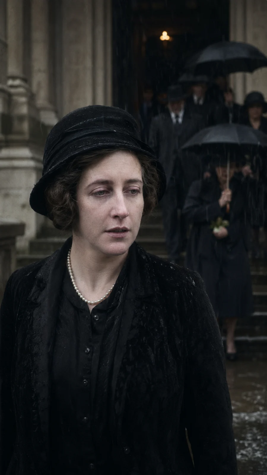 Agatha Christie amid a crowd — AI-generated illustration