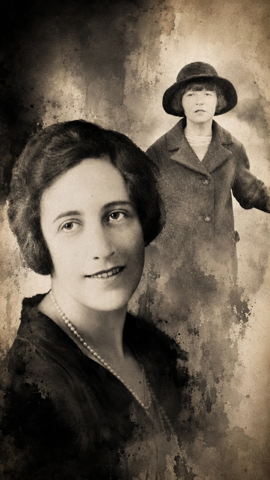 Illustrated composition of Christie at different ages — AI-generated illustration