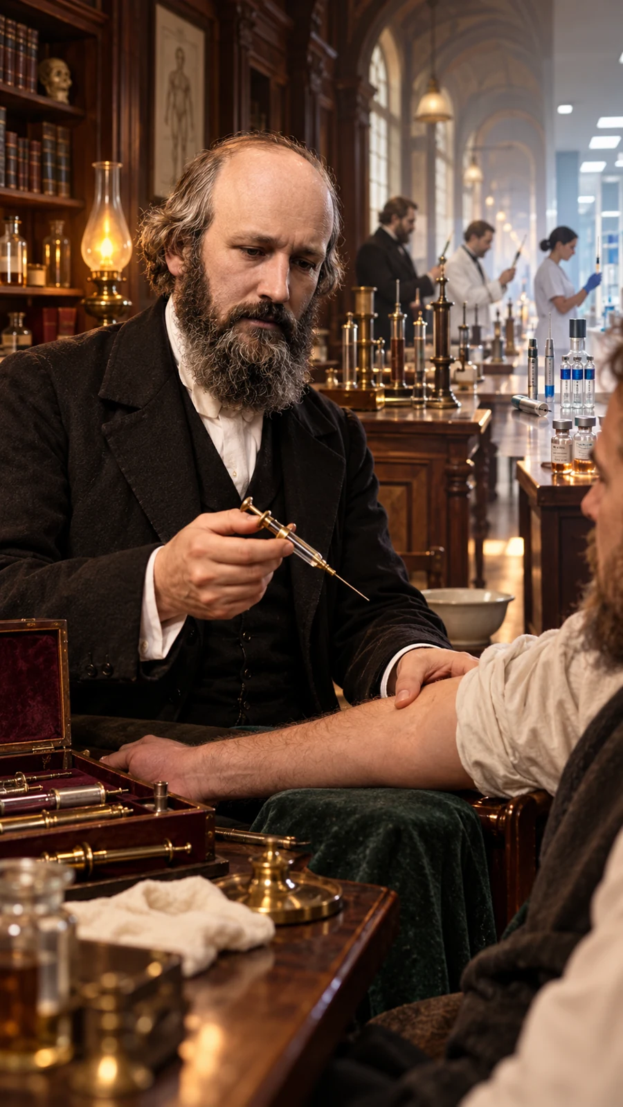 Symbolic composition linking Victorian and modern medicine — IA
