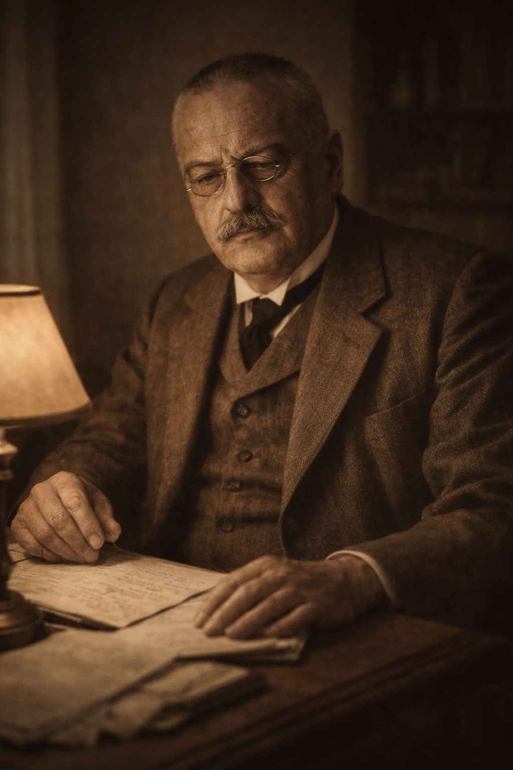 Alois Alzheimer with his notes, recreation