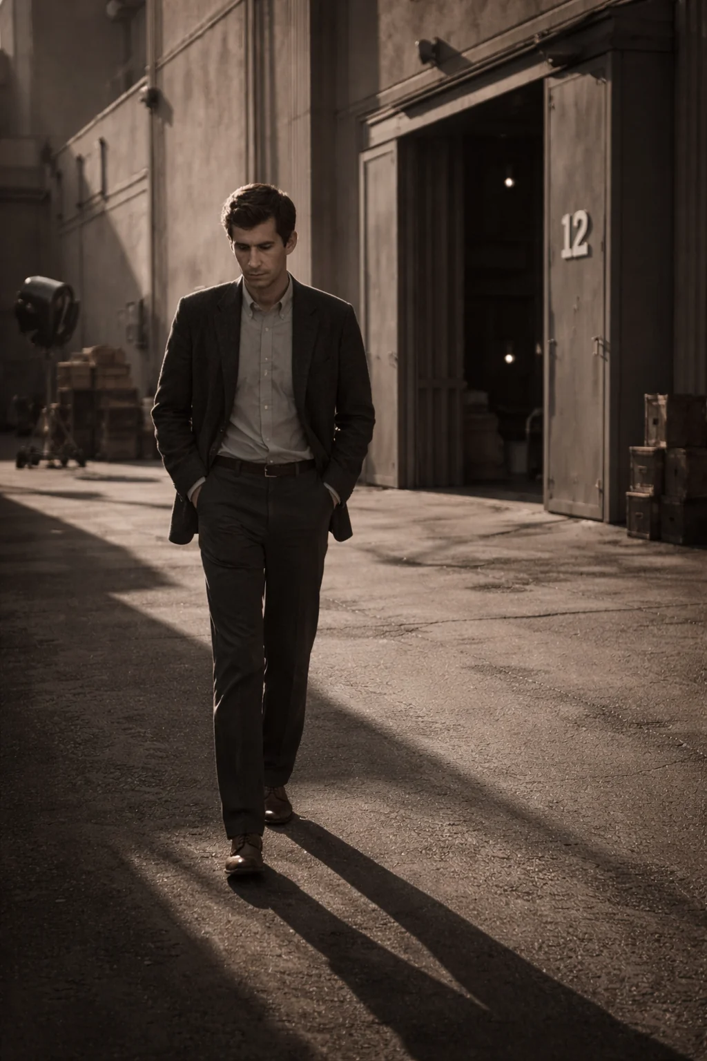Anthony Perkins on a street, recreation