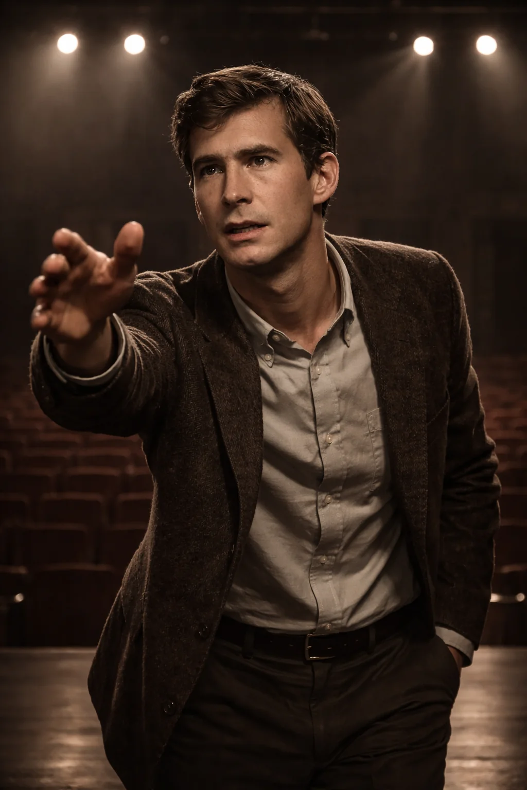 Anthony Perkins on a theatrical stage, recreation