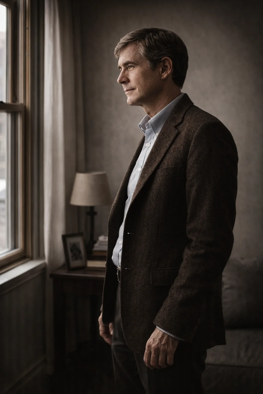 Anthony Perkins beside a window, recreation