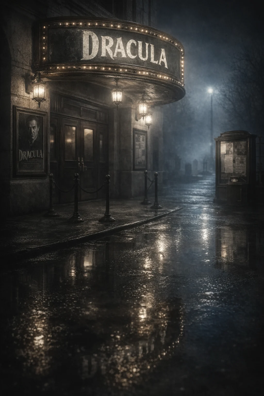 Imagined cinema facade advertising Dracula — AI