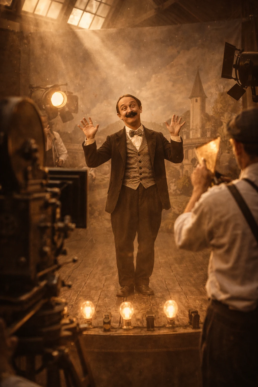 Ben Turpin en un estudio cinematográfico recreado