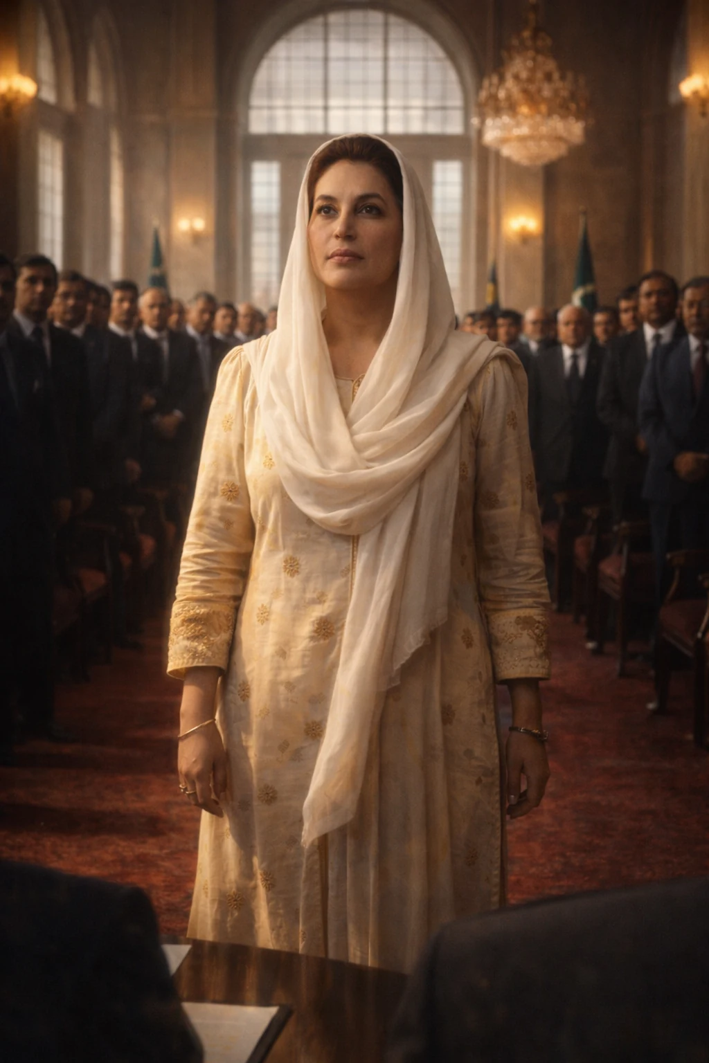 Benazir Bhutto en un interior gubernamental