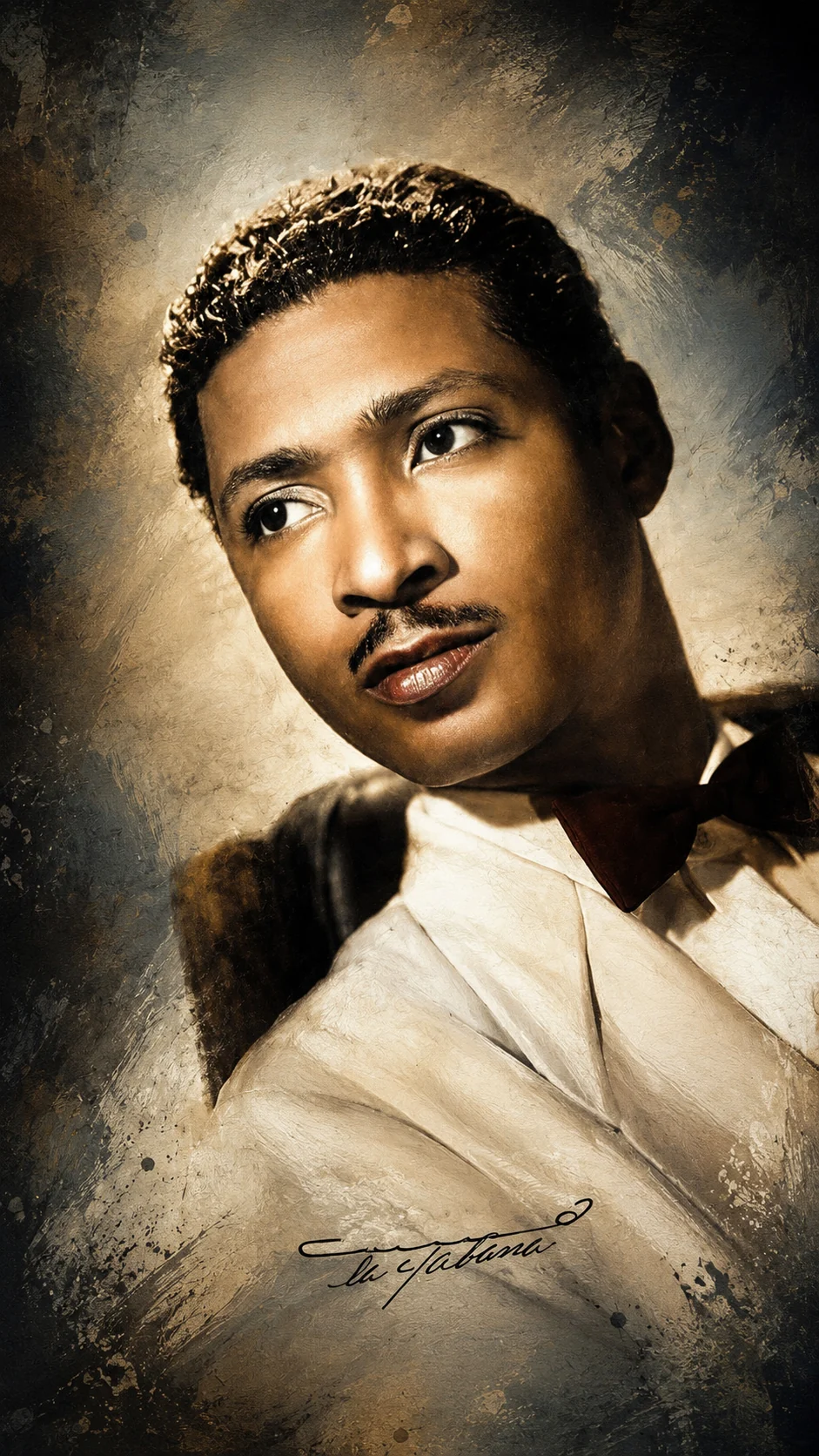 Retrato ilustrado de Benny Moré con pajarita