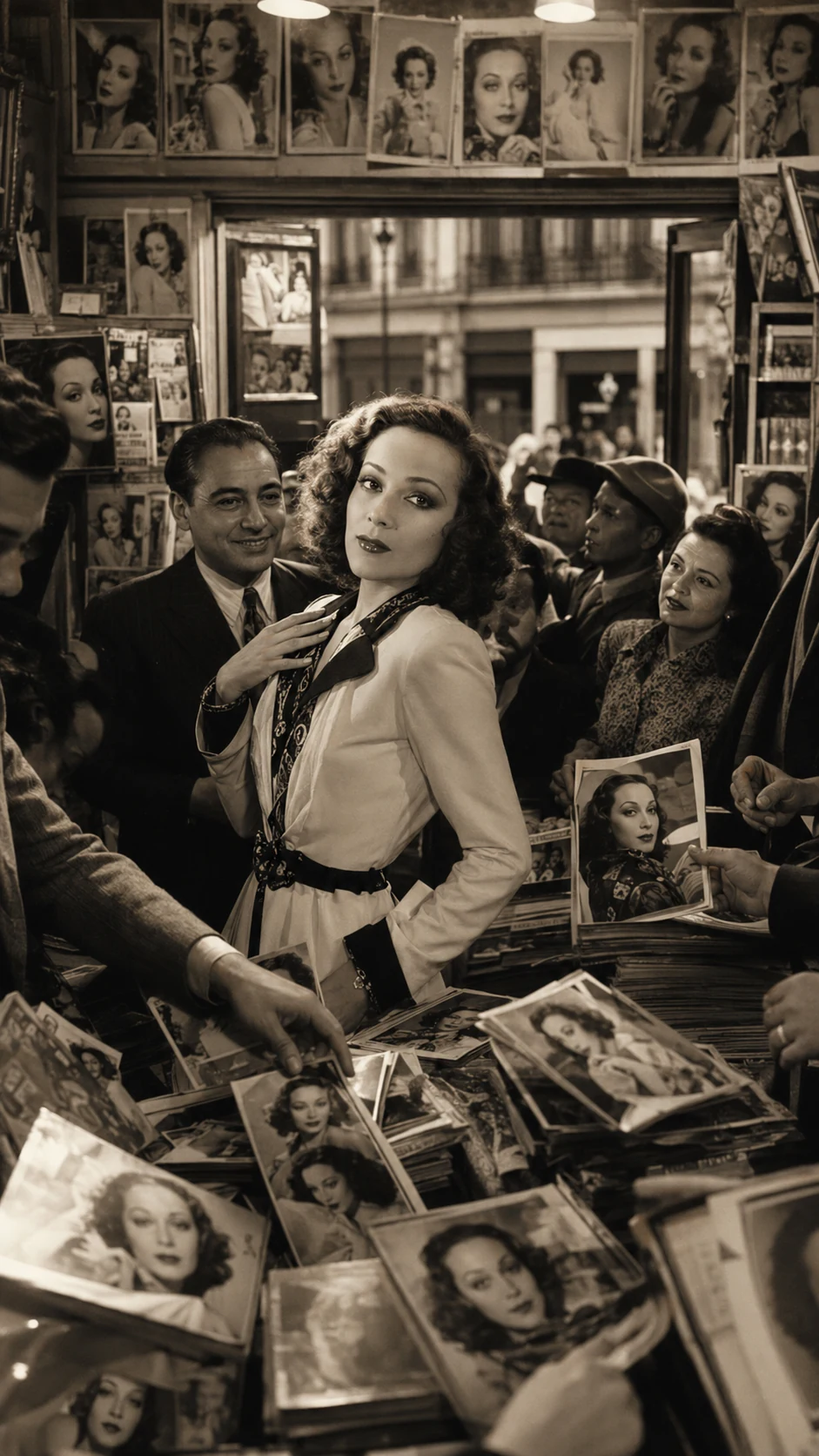 Symbolic composition of Dolores del Río among career photographs — AI