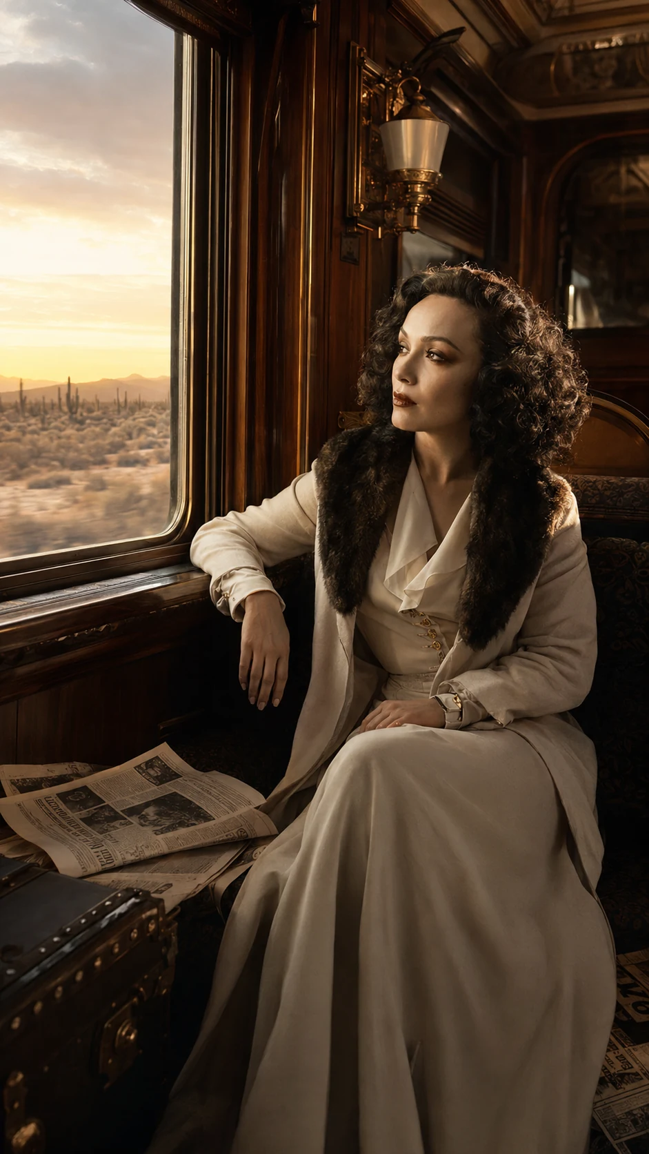 Dolores del Río on a train journey, recreation — AI