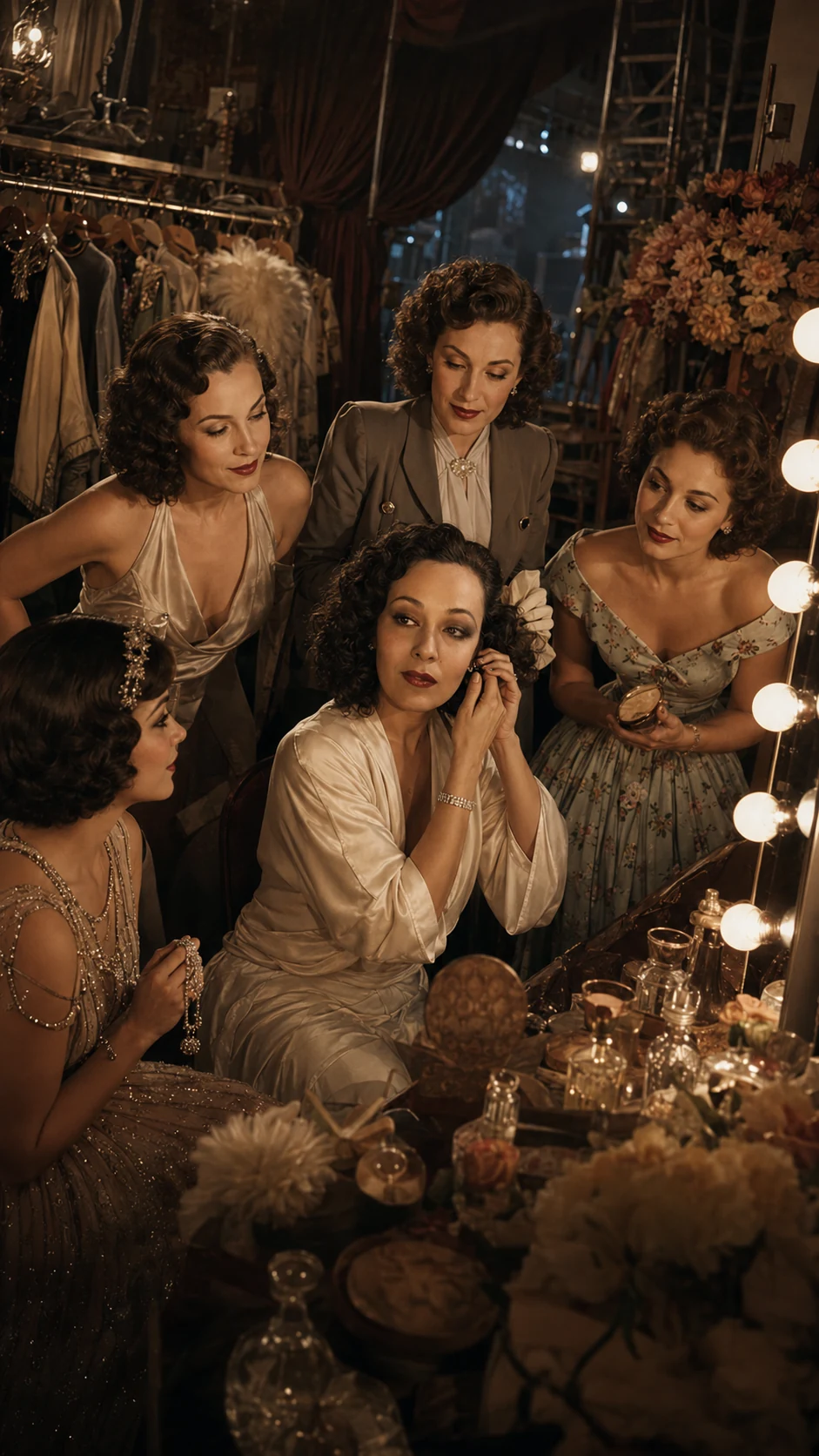 Recreation of Dolores del Río with fellow actresses — AI