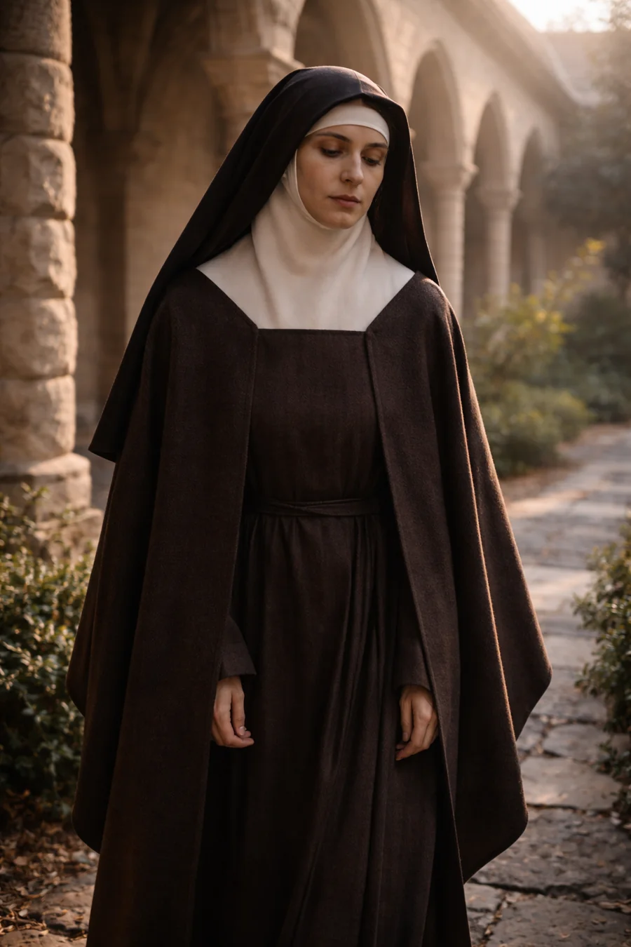 Edith Stein recreated in a Carmelite cloister. AI-generated artistic recreation; not a historical photograph.