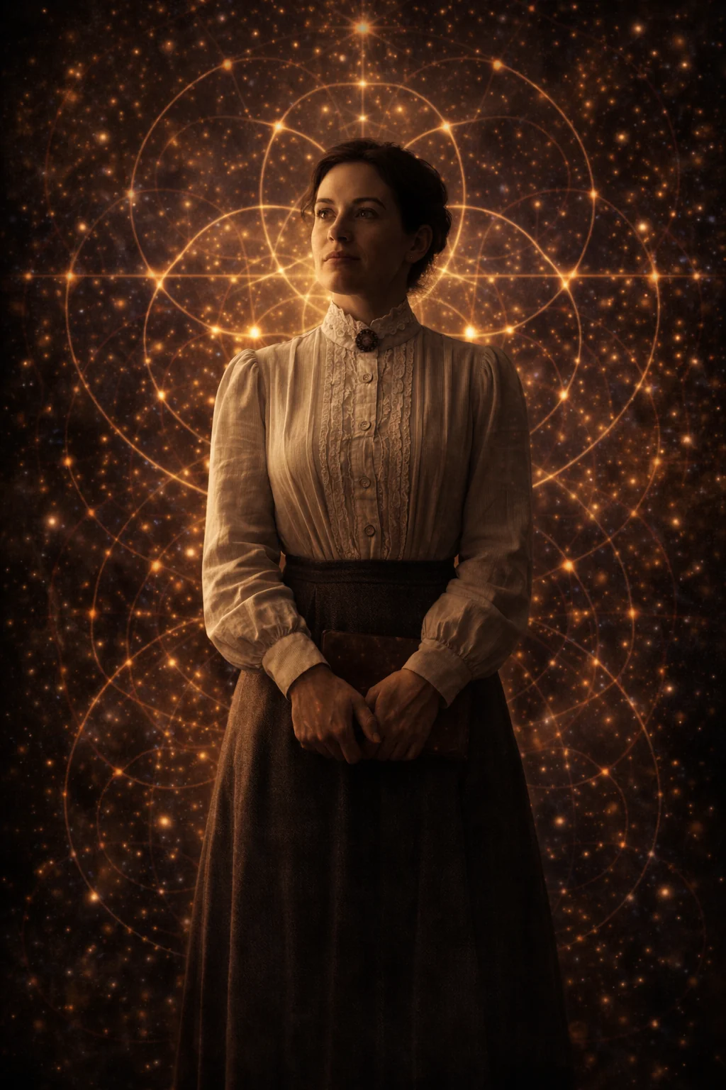 Emmy Noether: Ilustración generada con IA; representación artística, no documento histórico.