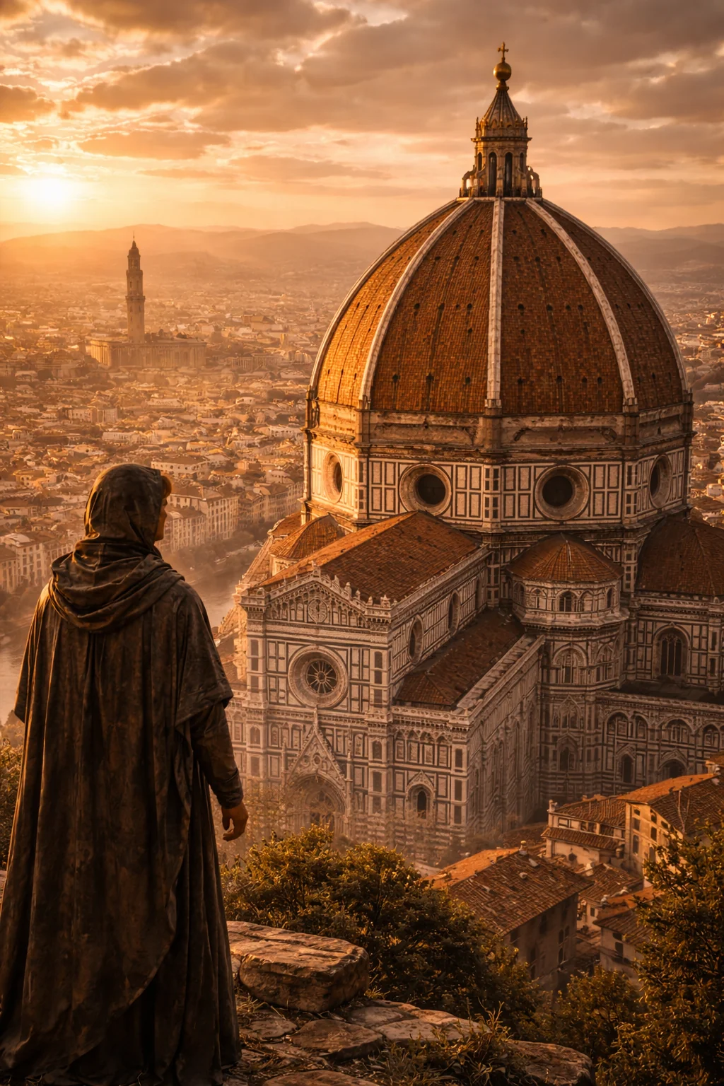 Brunelleschi frente a la cúpula de Florencia (recreación)