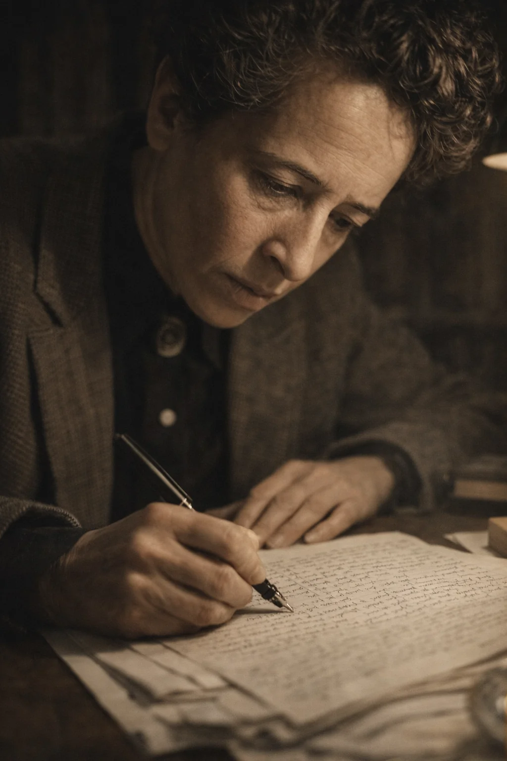 Hannah Arendt writing, recreation
