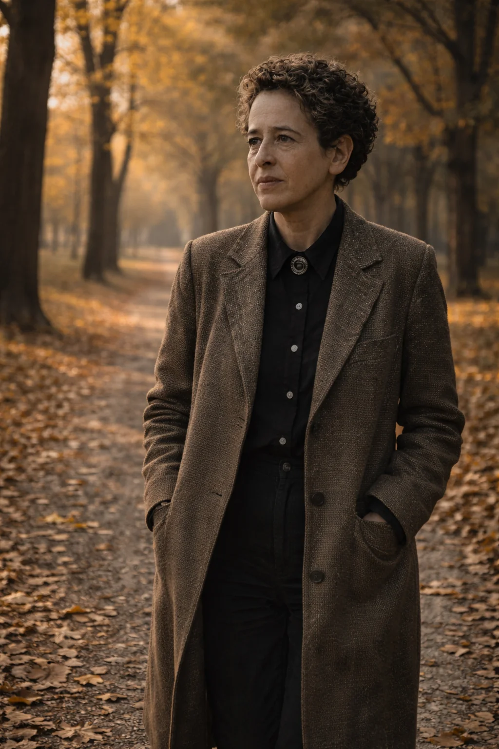 Hannah Arendt in an autumn landscape, recreation