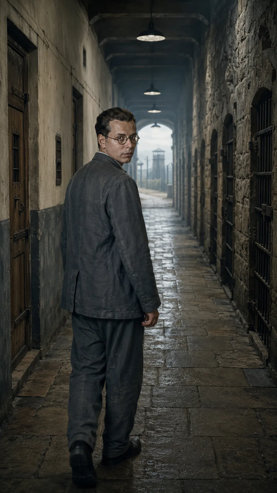 Hans Litten depicted during his imprisonment. AI-generated illustration; an artistic reconstruction, not a historical document.