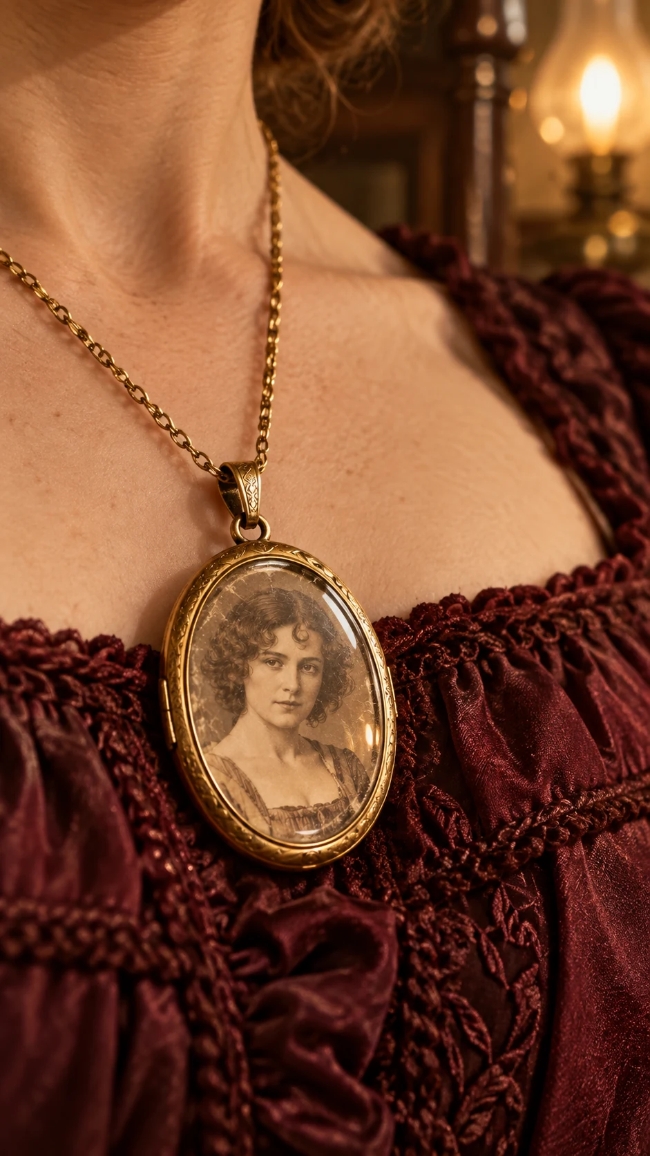 Illustrative locket with a portrait, not the original artifact