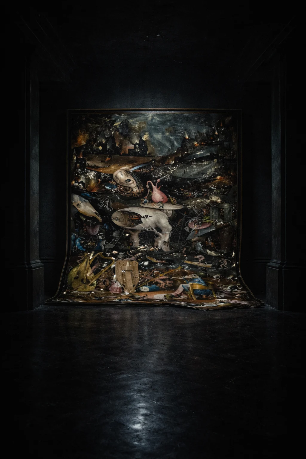 Gallery displaying a fantastical painting — AI-generated illustration