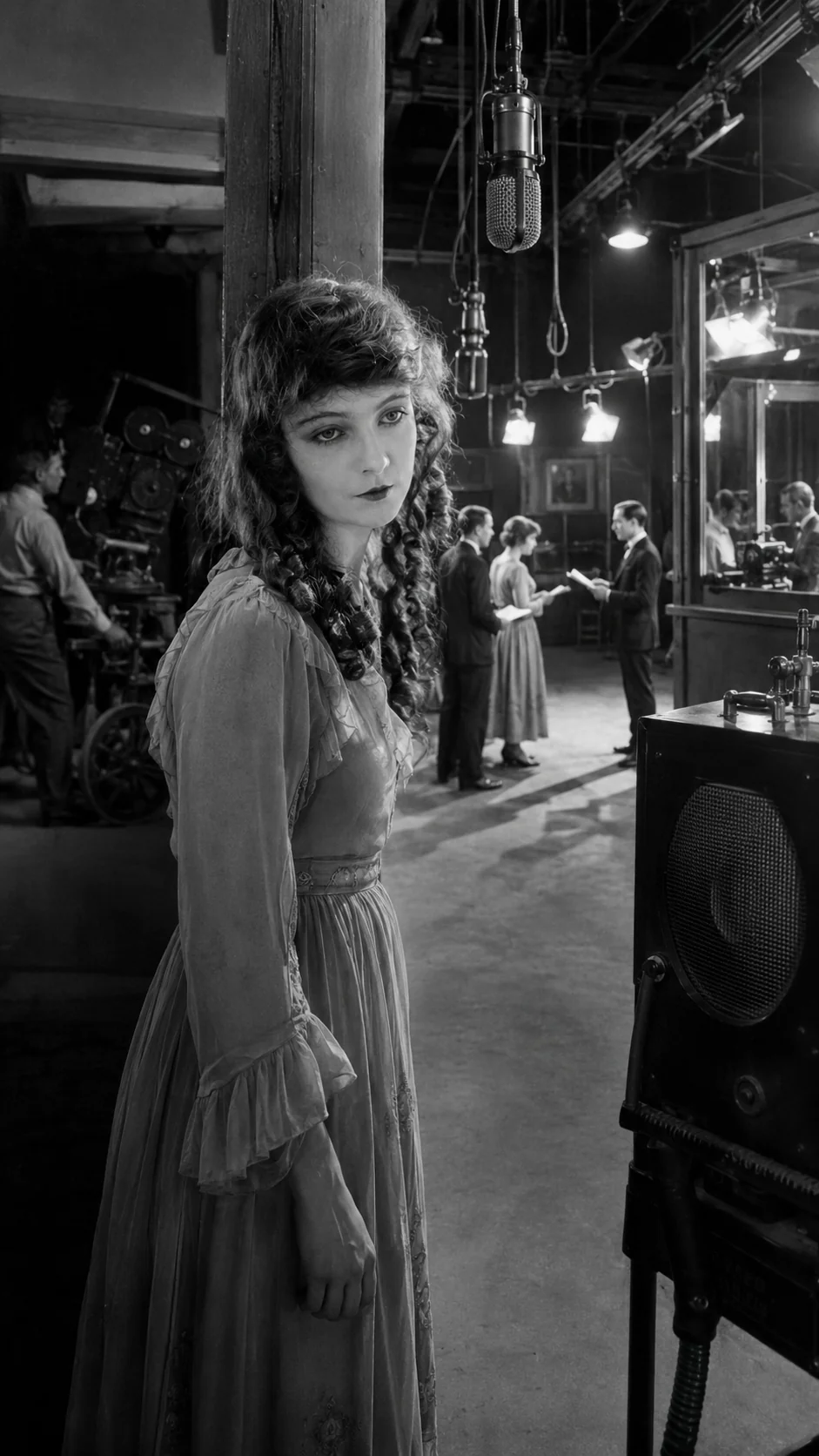 Lillian Gish: Ilustración generada con IA; representación artística, no documento histórico.