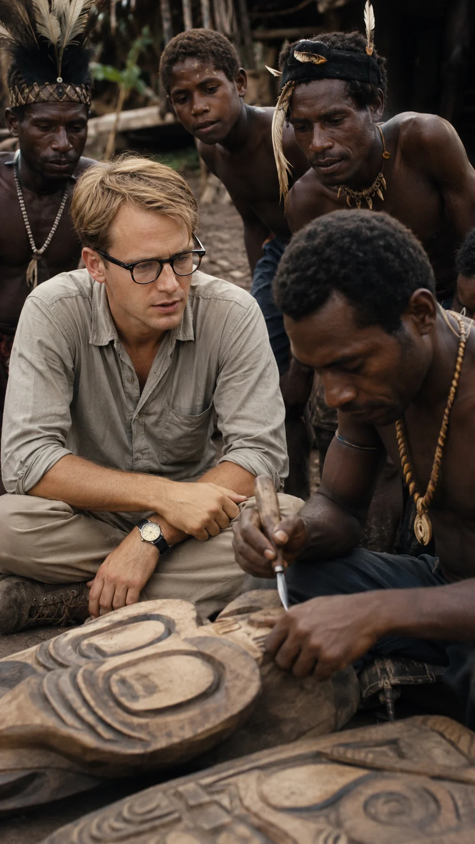 Imagined encounter with Asmat carvers
