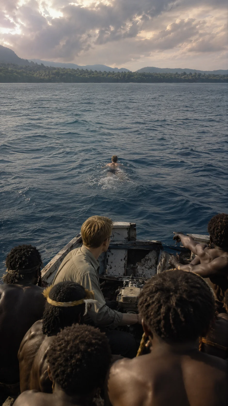 Hypothetical scene at sea, not a documented encounter