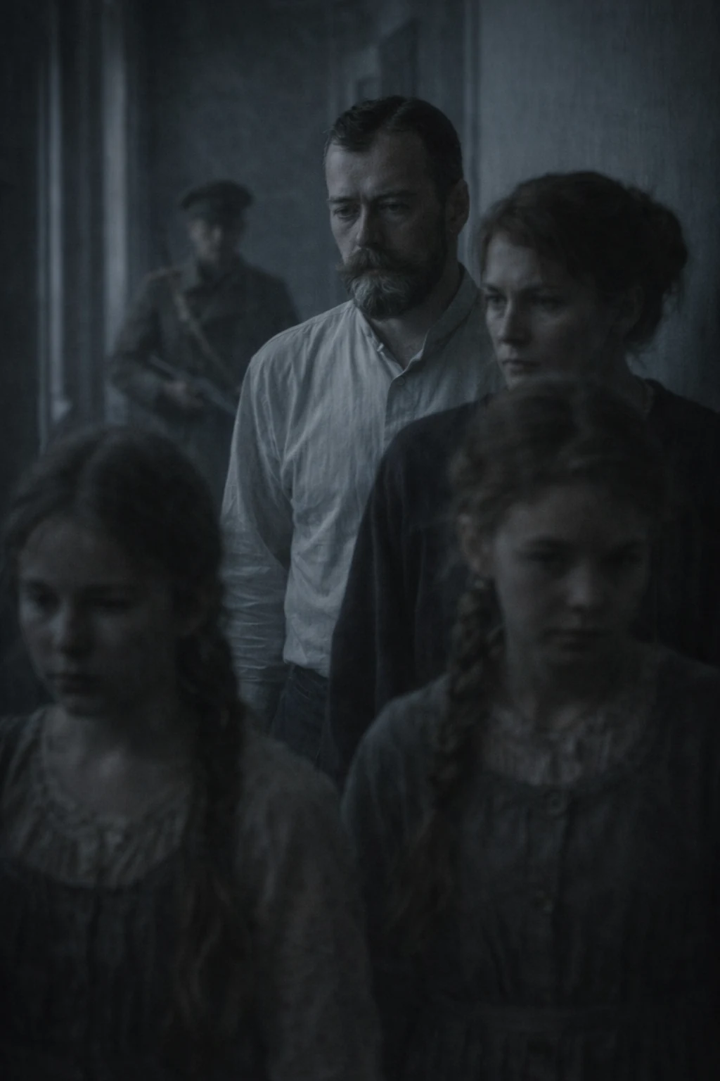 Recreation of the Romanov family under guard