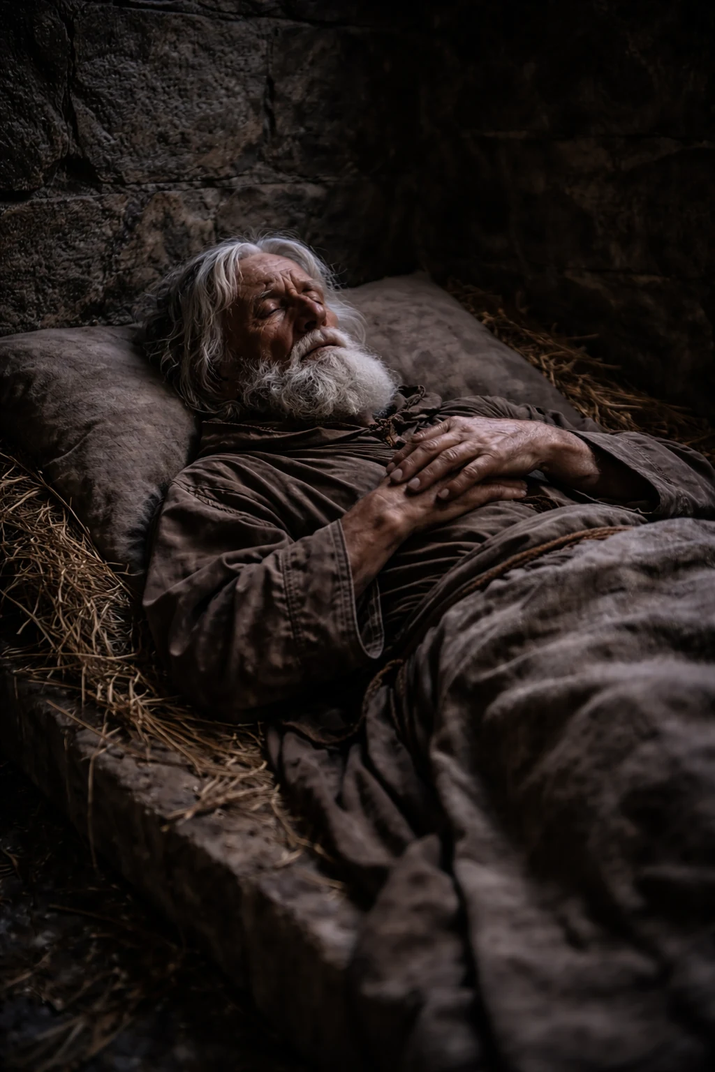Recreation of the elderly Celestine in his final days