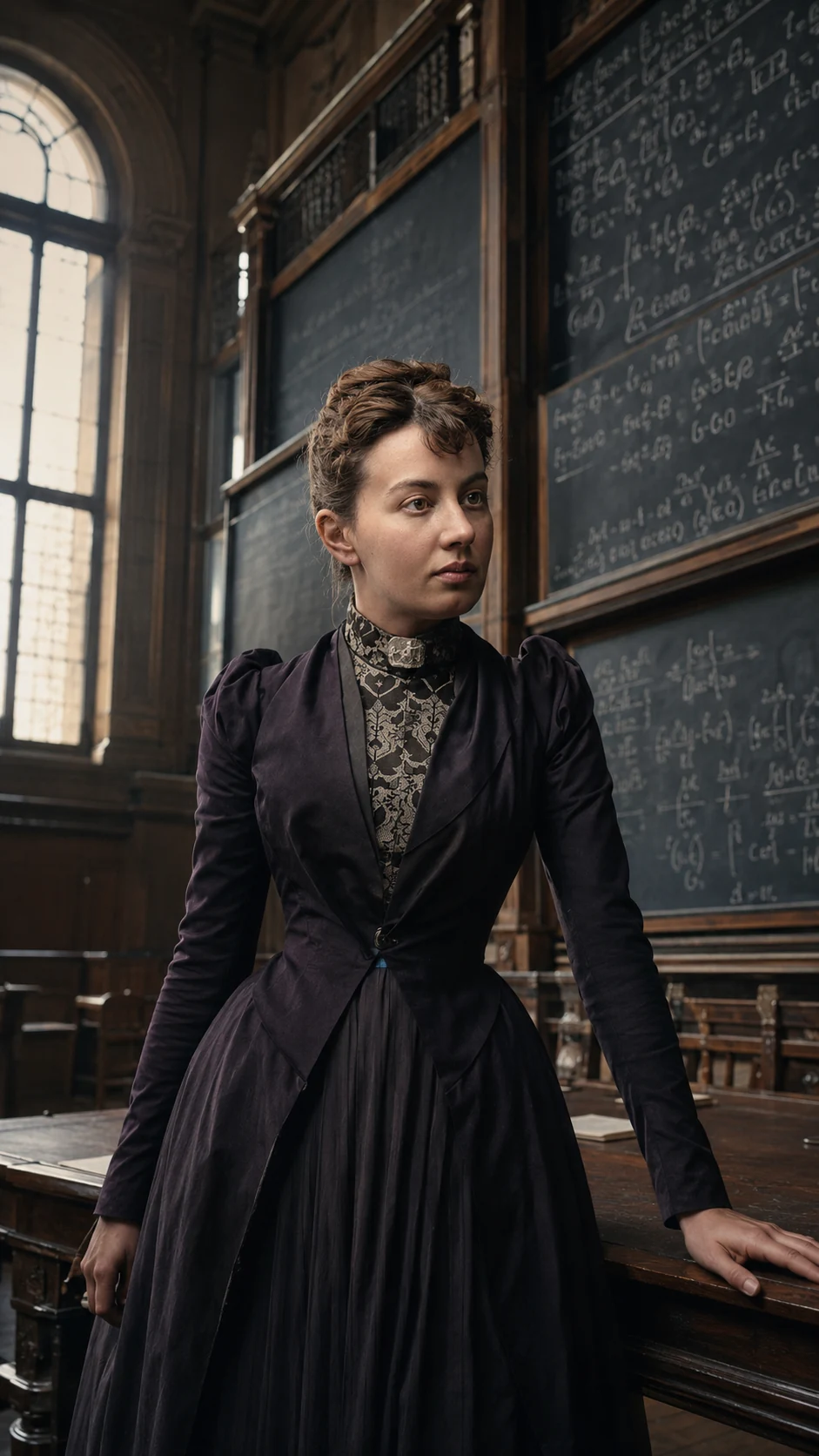 Kovalevskaya beside a blackboard — AI